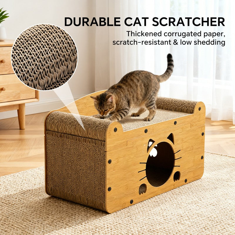 56cm Wooden Cat Scratcher Sofa Bed with Upper & Lower Private Space - Cat Claw Care Toy