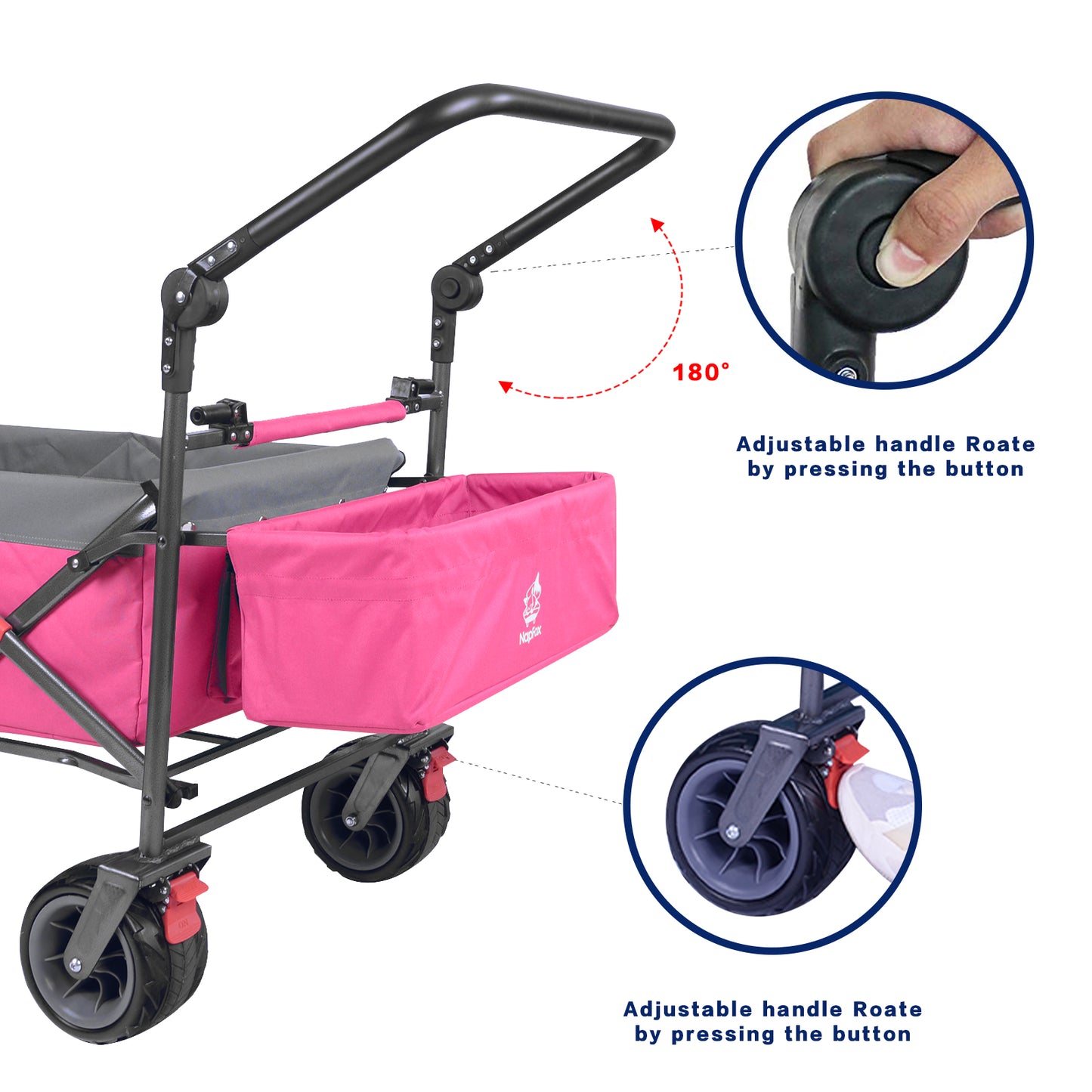 Collapsible 140L Wagon with Canopy and Cooler Bag - Pink