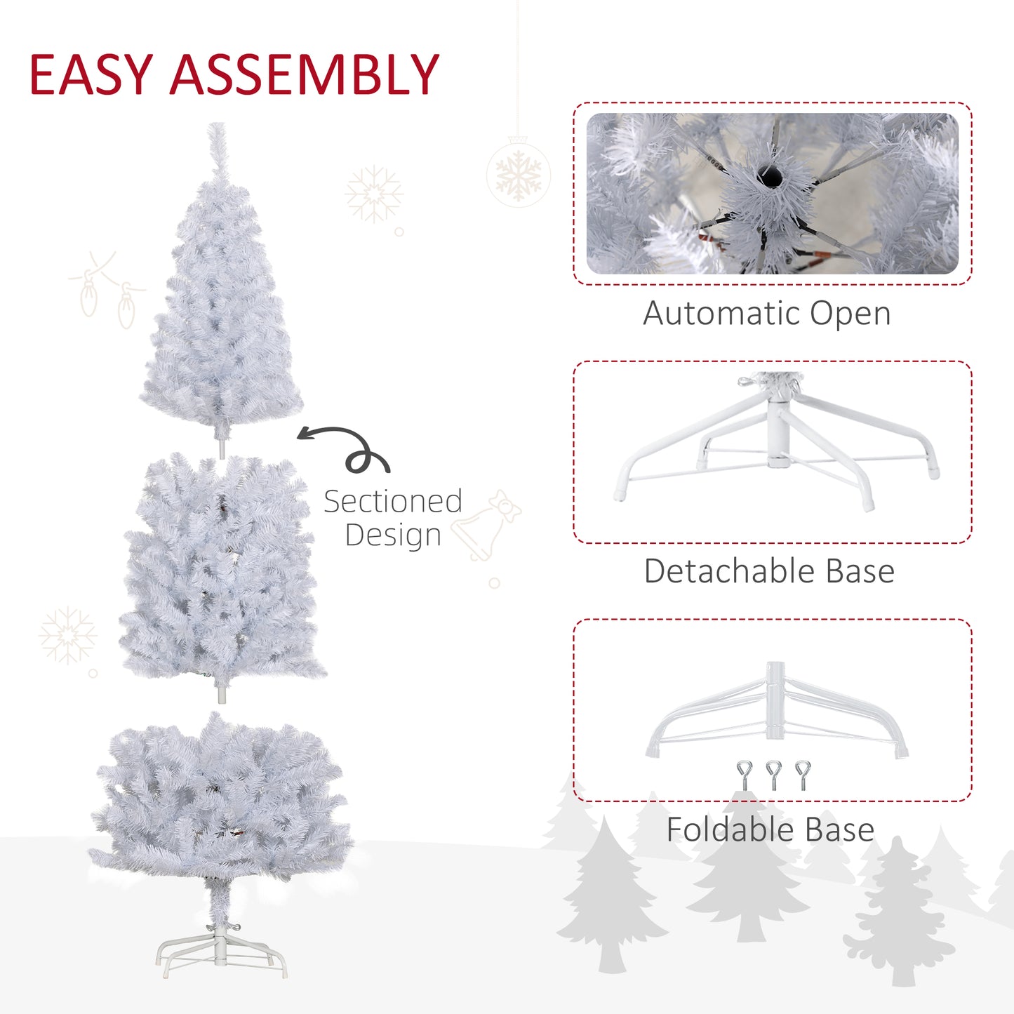 7 FT White Pencil Christmas Tree with 818 Tips - Indoor Holiday Decor