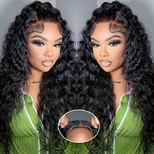 Simeider 26 Inch Water Wave Lace Front Wigs Human Hair Wigs for Black Women 180% Density 5x5 HD Lace Front Glueless Wigs Human Hair Pre Plucked with Baby Hair Deep Curly Lace Frontal Human Hair Wig