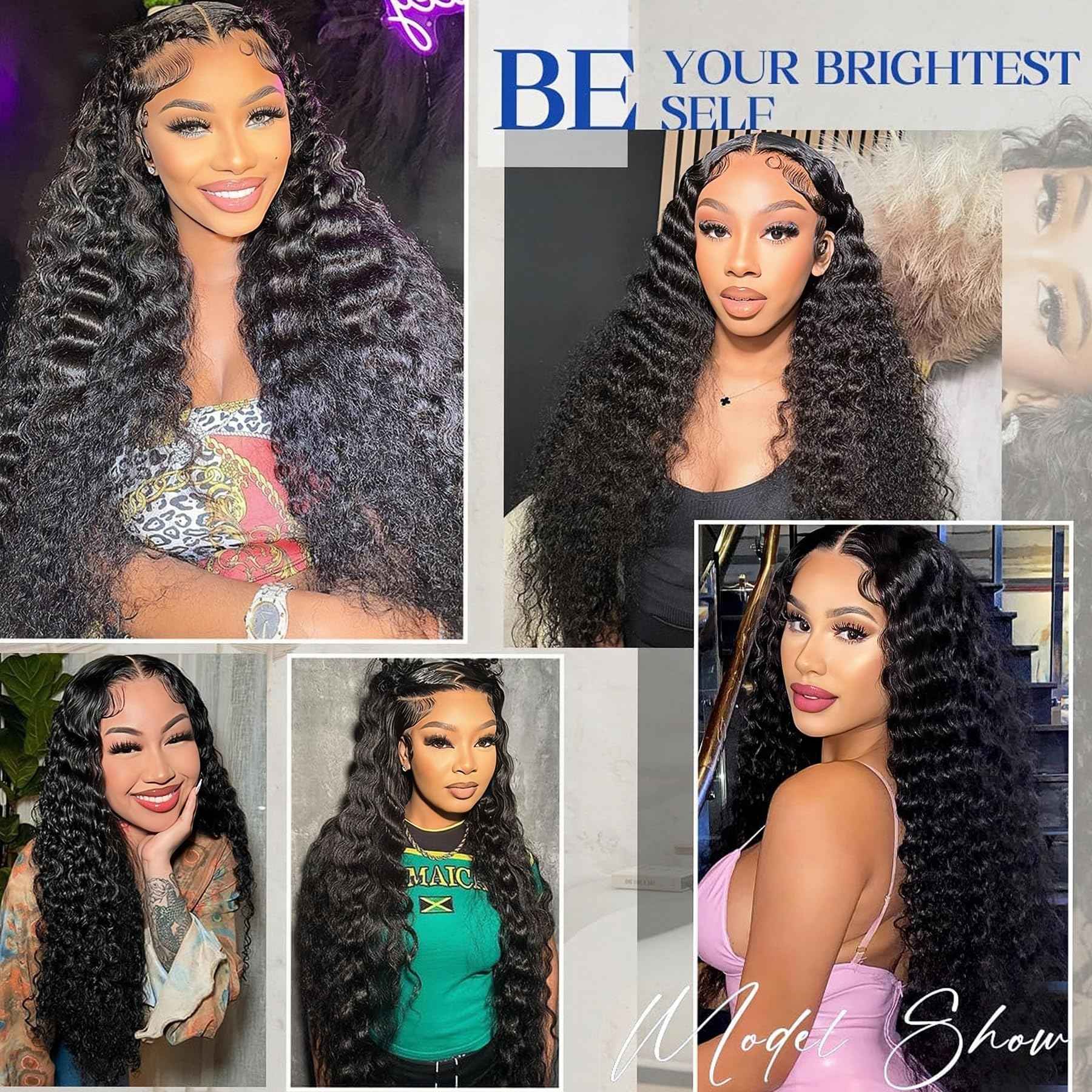 30 Inch Water Wave Lace Front Wigs Human Hair 200% Density Pre Plucked 13x6 HD Transparent Lace Frontal Wigs Human Hair For Women Deep Curly Glueless human hair wig (Black, 30 Inch)