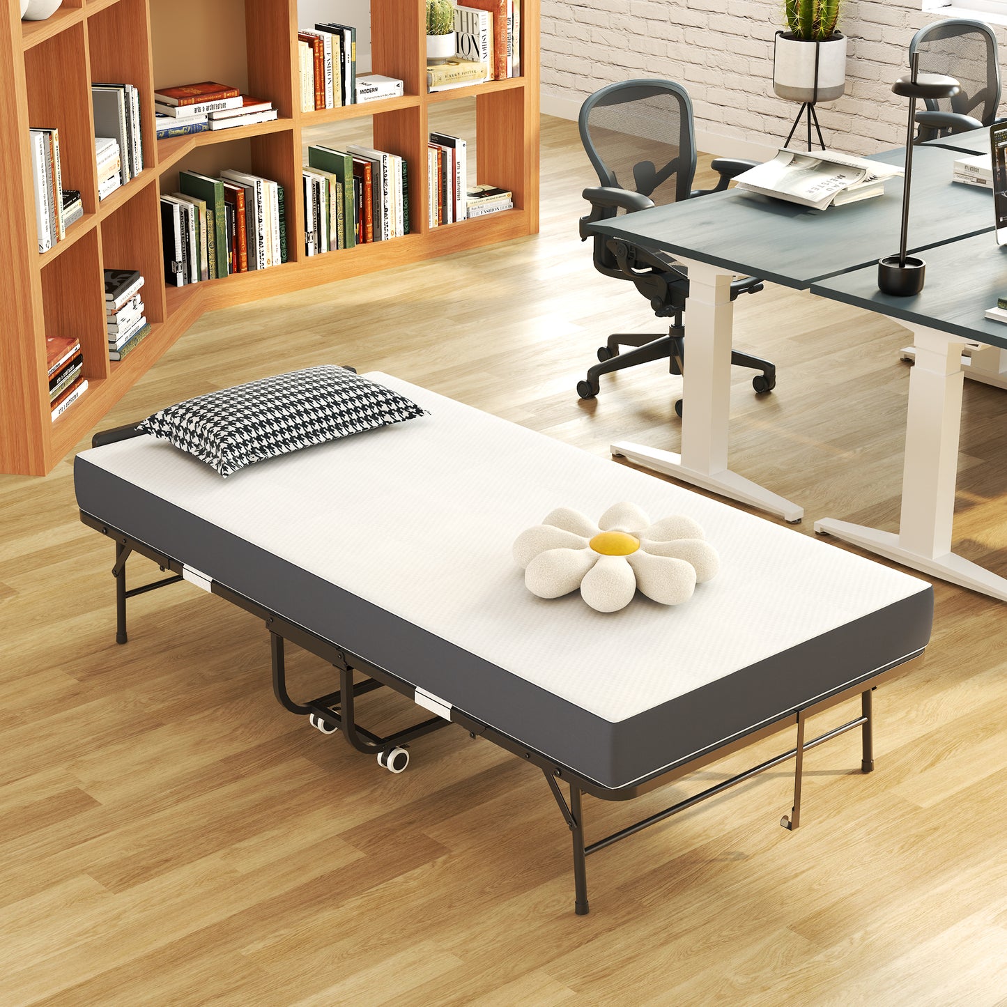 75 X 38 Folding Bed With Adjustable Headboard, 5 Memory Foam Rollaway