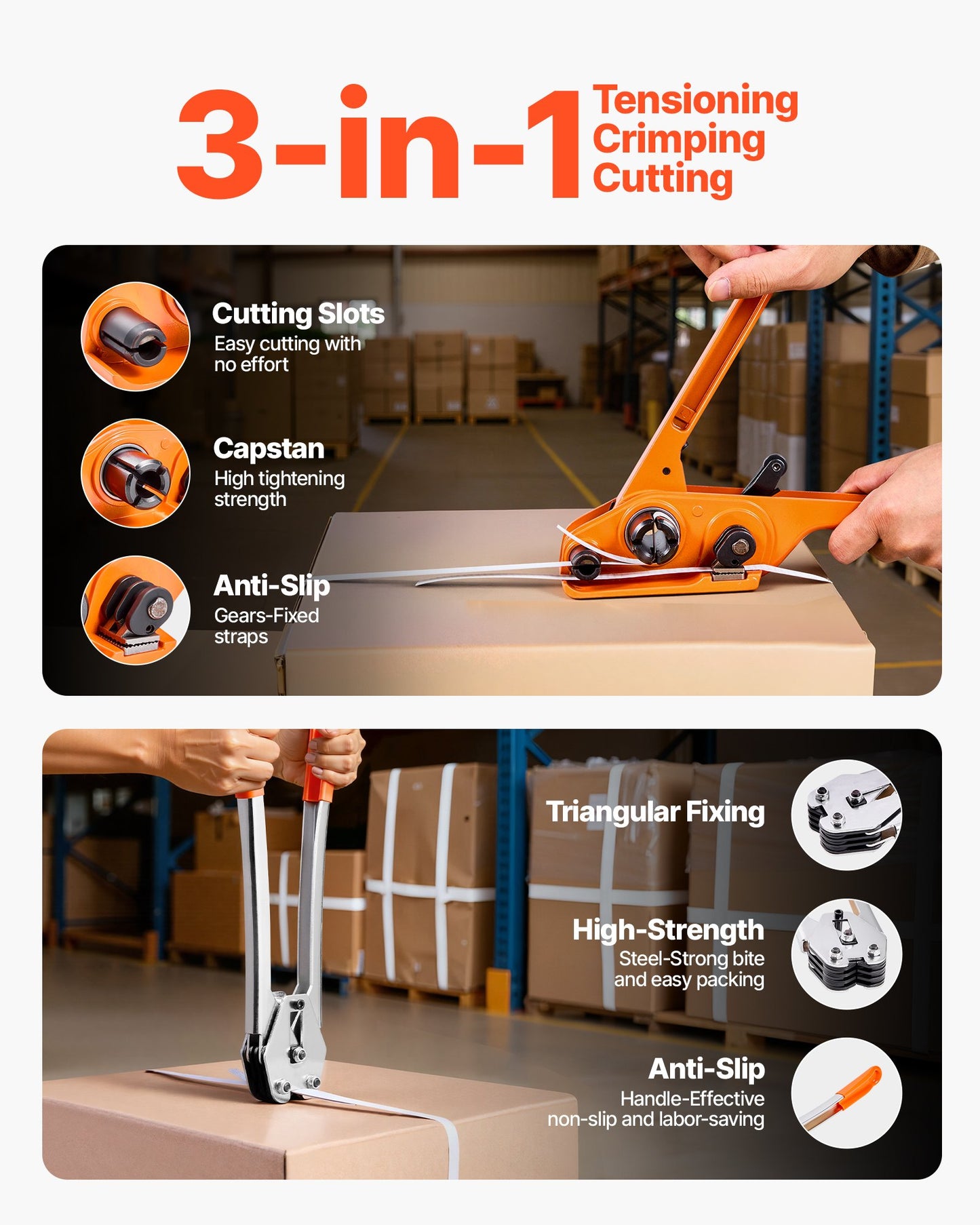 Heavy Duty Strapping Kit with Sealer and Metal Seals - 330 Ft Black PP Strapping for Warehouse Shipping