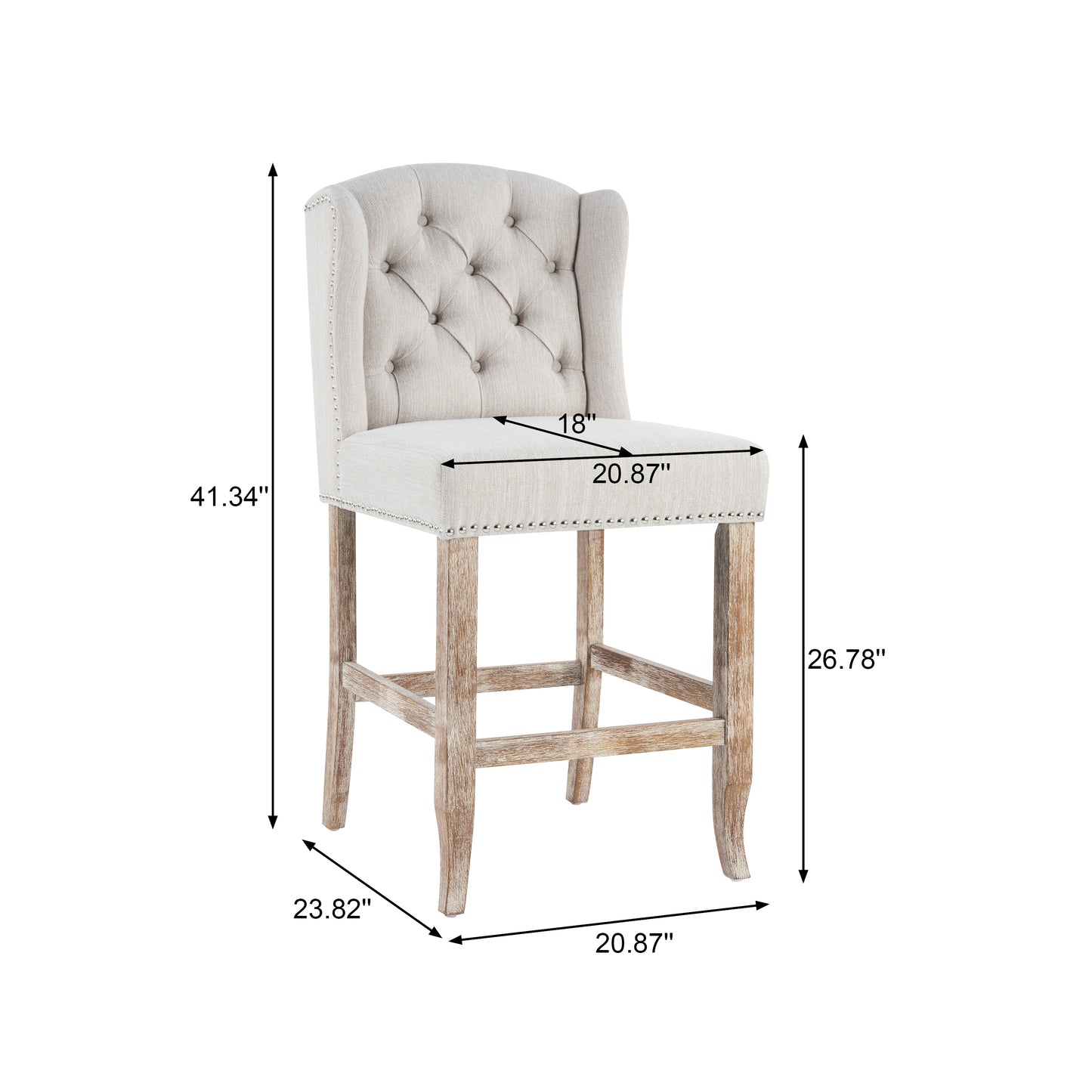 26.78 Seat Height Vienna Contemporary Fabric Tufted Wingback Counter