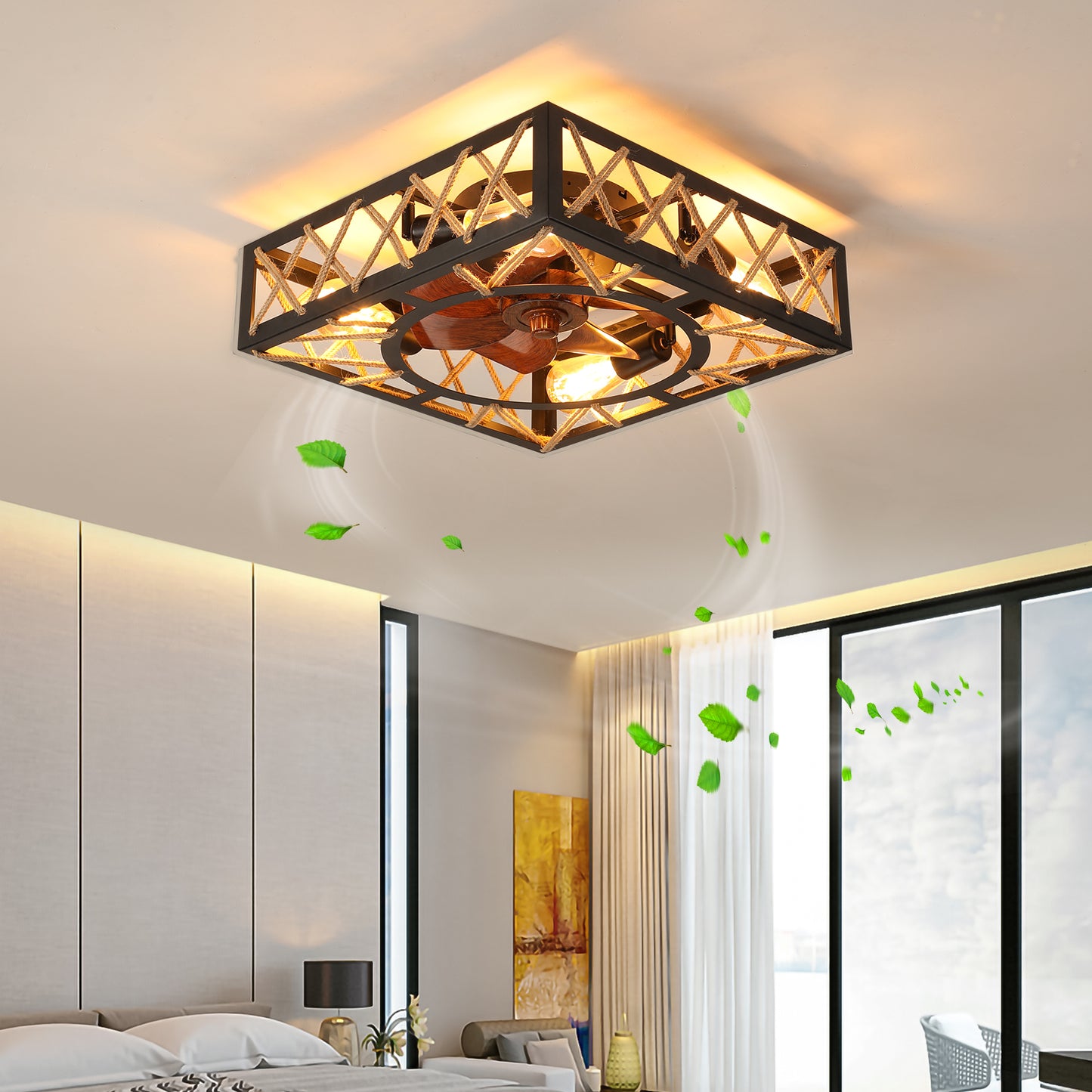 Rustic Ceiling Fan with Remote Control - 6 Speed, Noiseless DC Motor