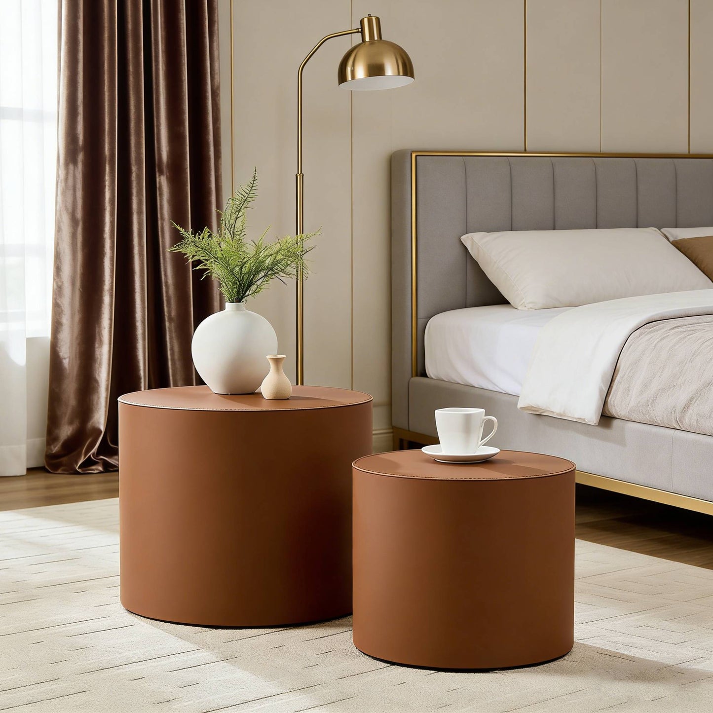 Modern Brown MDF Saddle Leather Table -Compact Sizes, Great For