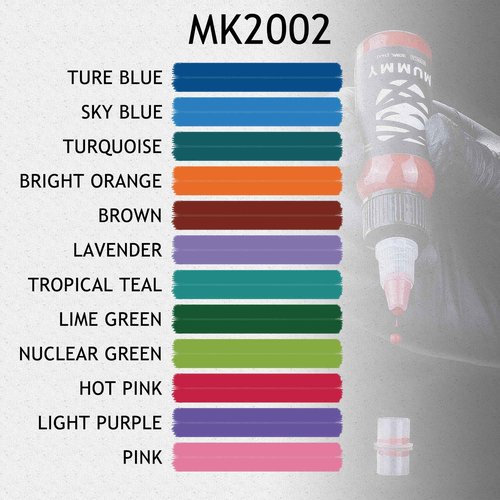 Mummy King TUT 12 Color Tattoo Ink Set 1oz Includes:True Blue,Sky Blue,Turquoise,Bright Orange,Brown,Lavender,Tropical Teal,Lime Green,Nuclear Green,hot Pink,Pink,Light Purple