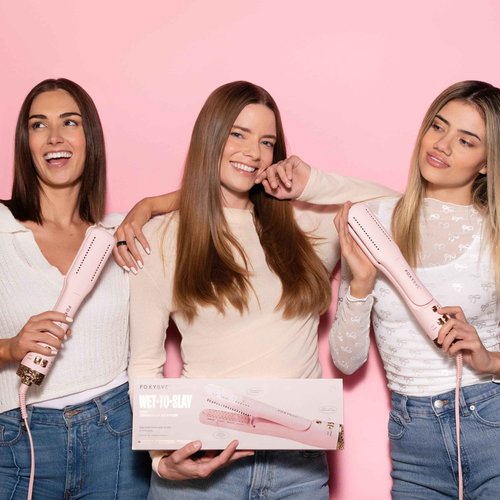 FoxyBae Wet-to-Slay 2-in-1 Hot Air Styler - Ceramic Dryer & Straightener - Fast Styling - Boar Hair Bristles - Ionic & Tourmaline Tech - Anti-Frizz & Less Heat Damage - 98°F - 257°F Temp (Blush)