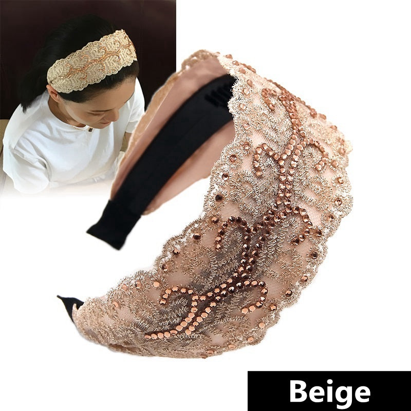 Women's Lace Rhinestone Hair Hoop - Wide Brim
