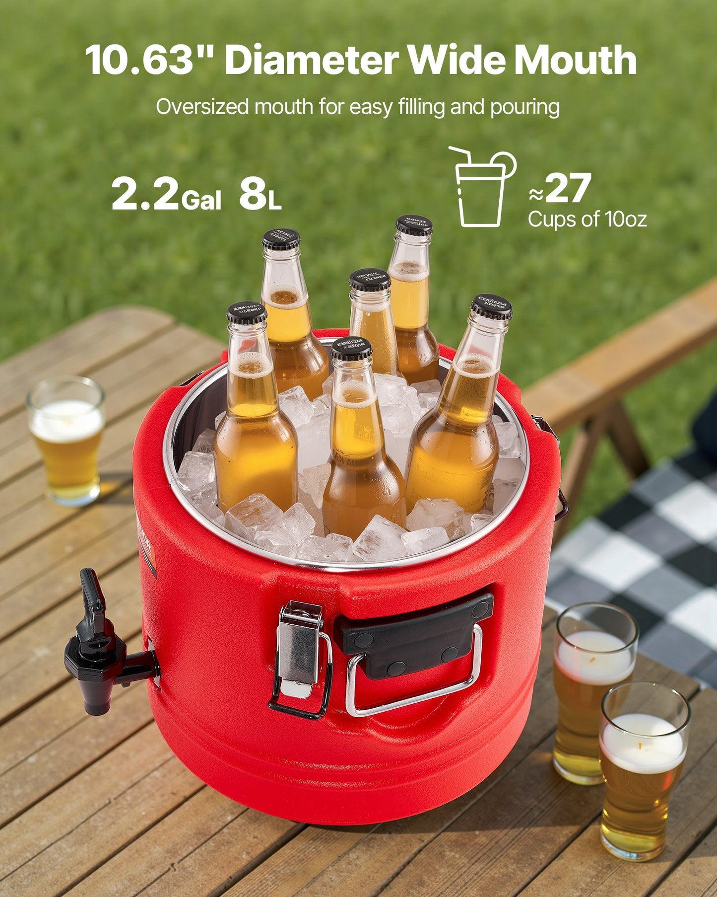 Insulated Beverage Dispenser - 2.2 Gallon Cooler Jug for Hot & Cold Drinks