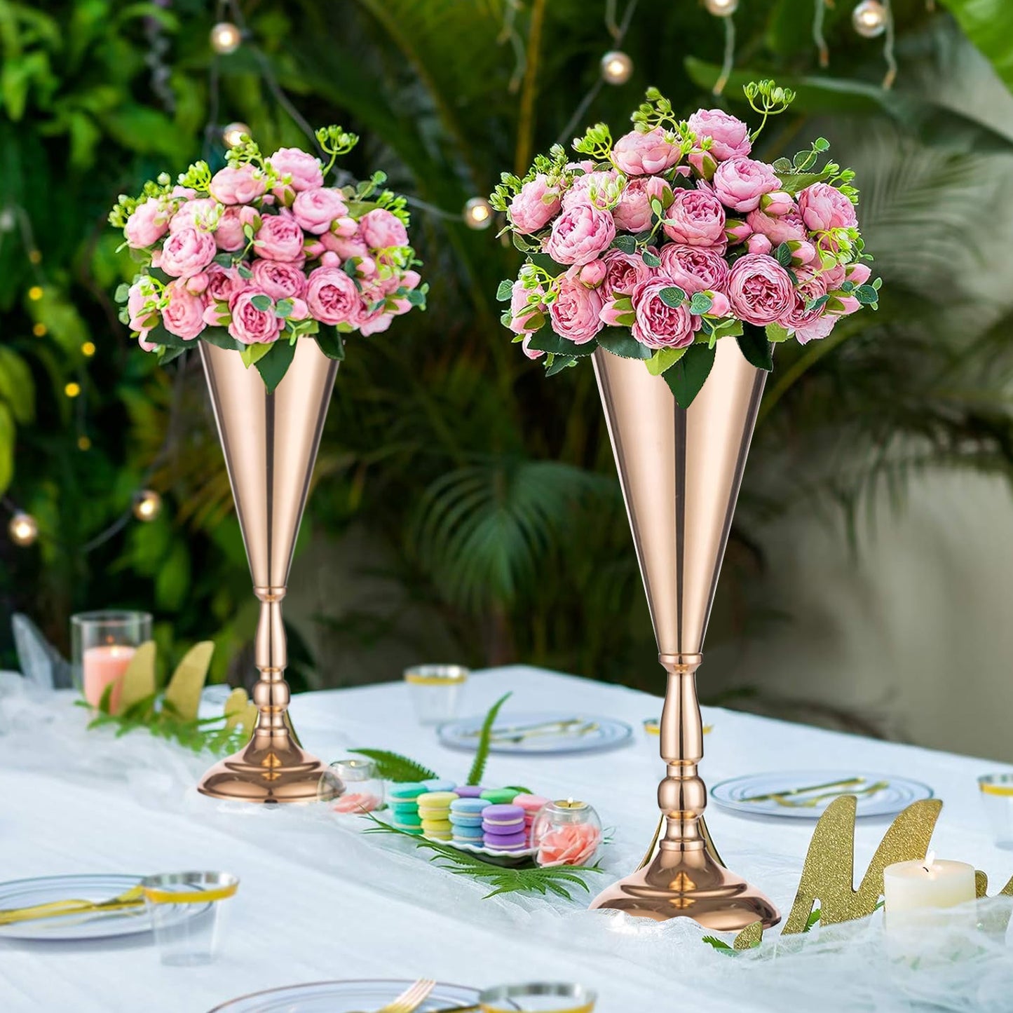10 Pcs Gold Metal Flower Trumpet Vases for Weddings