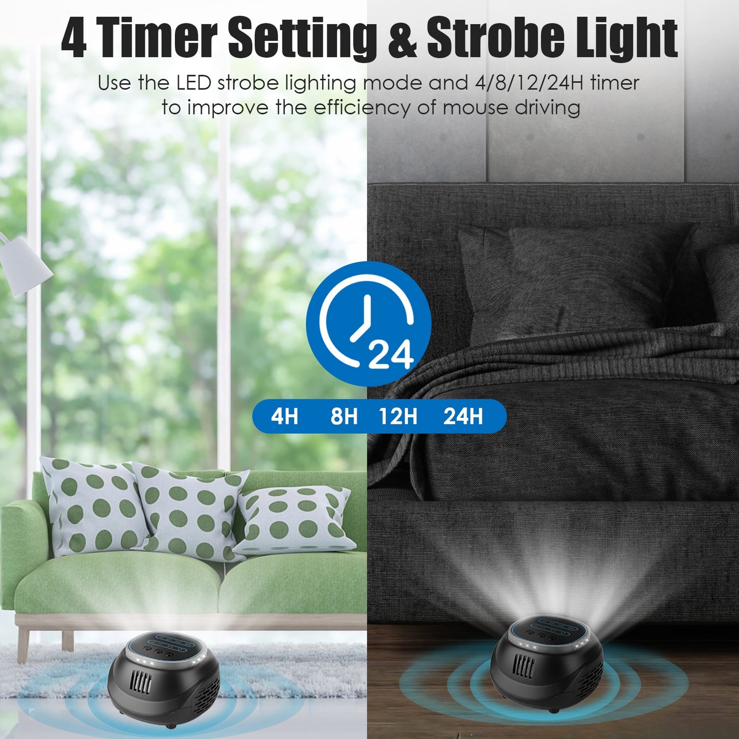 Ultrasonic Rodent Chaser with 4 Modes & Strobe Light - 1292 sq. ft. Coverage
