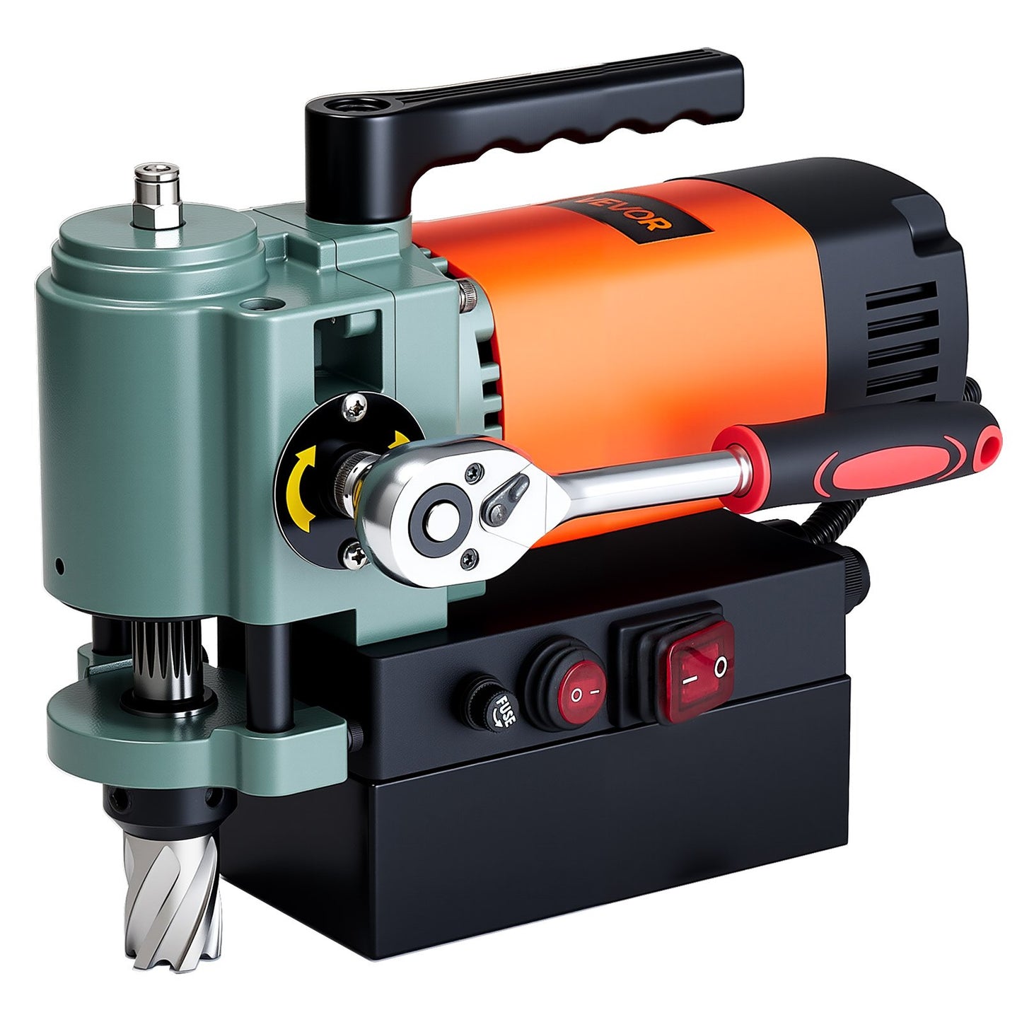 Low Profile Magnetic Drill Press 1300W for Metalworking, 1.4 Inch Boring Diameter - Orange
