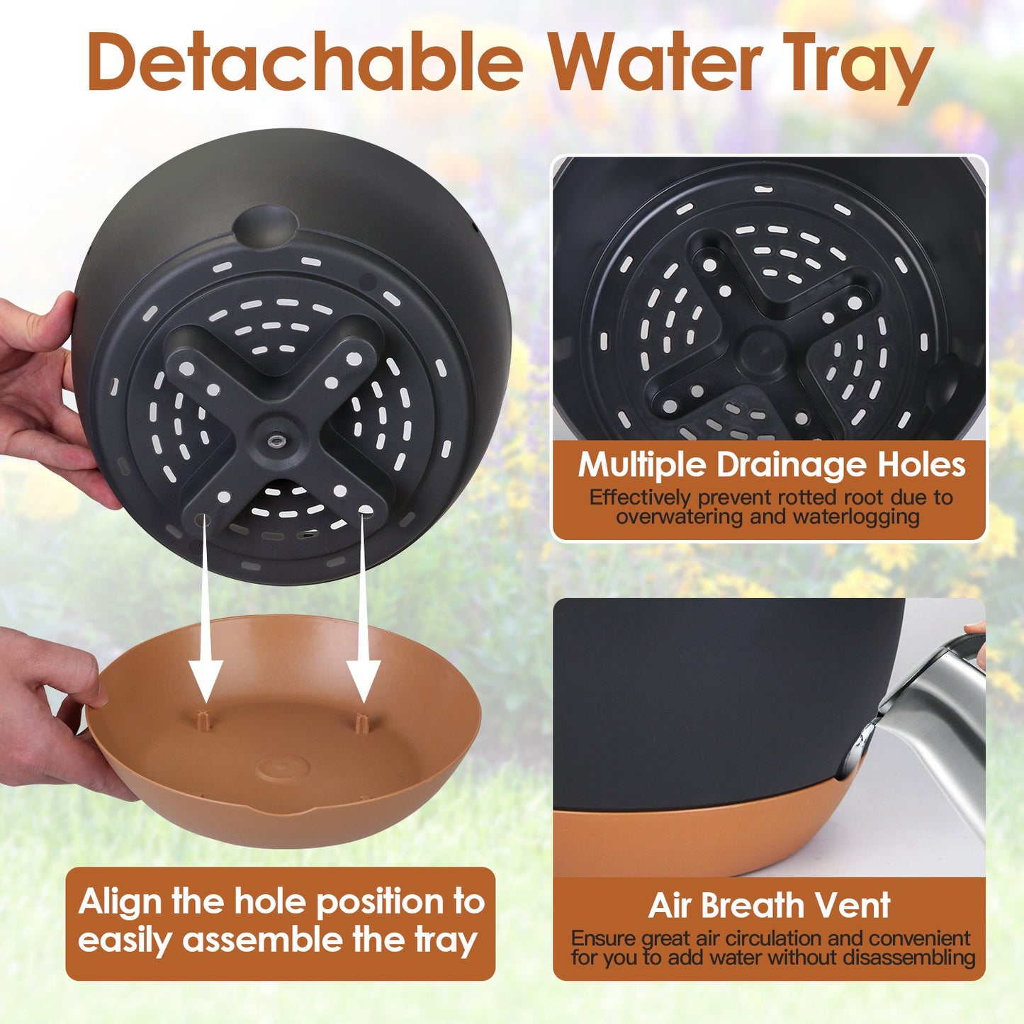 4Pcs Hanging Planters with Drainage Holes & Removable Water Trays - Indoor & Outdoor