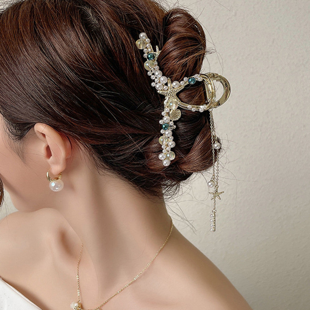 Large Shark Hairpin Clip for Women - Gold Alloy Geometric Design