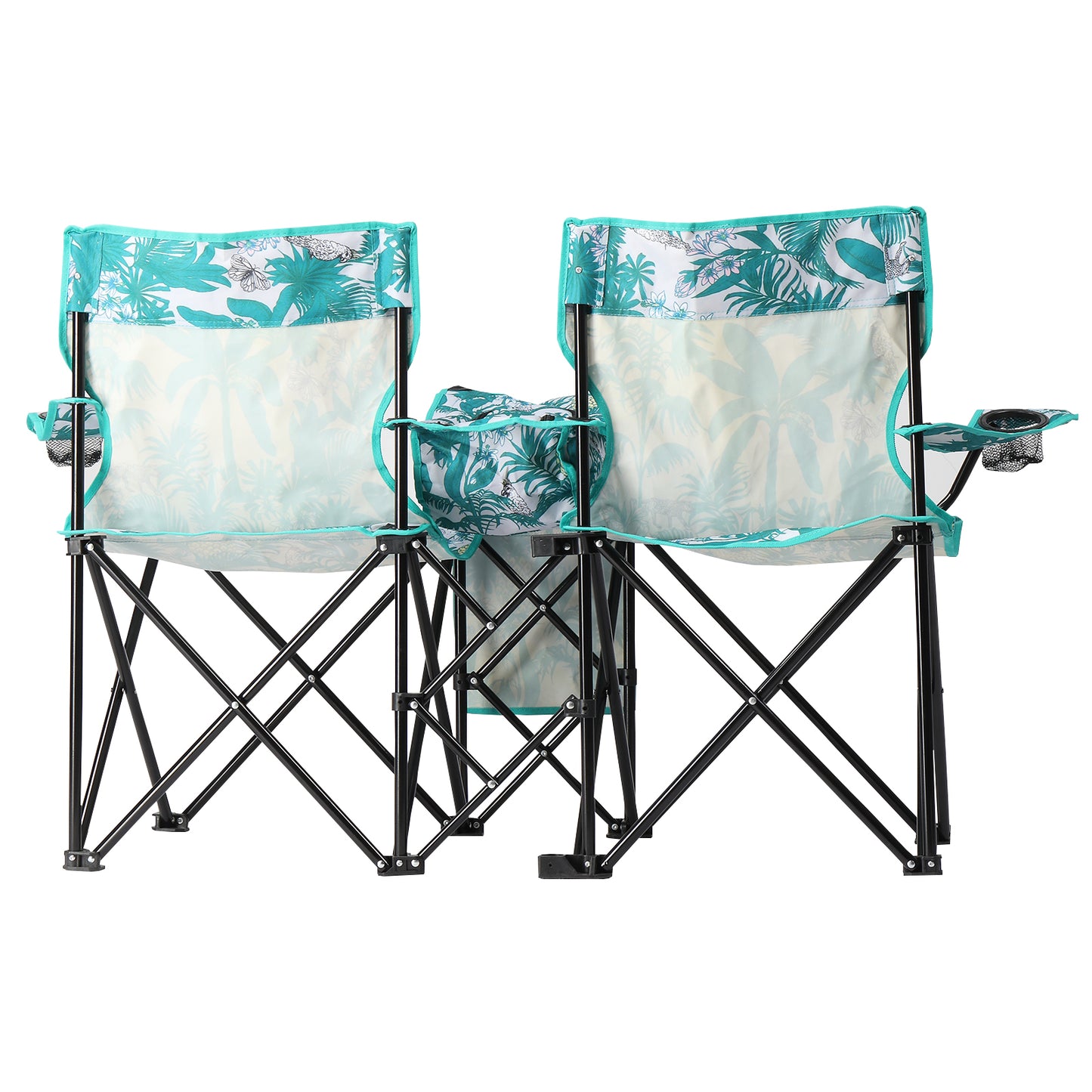 Folding Double Camping Chair with Removable Umbrella & Cup Holders