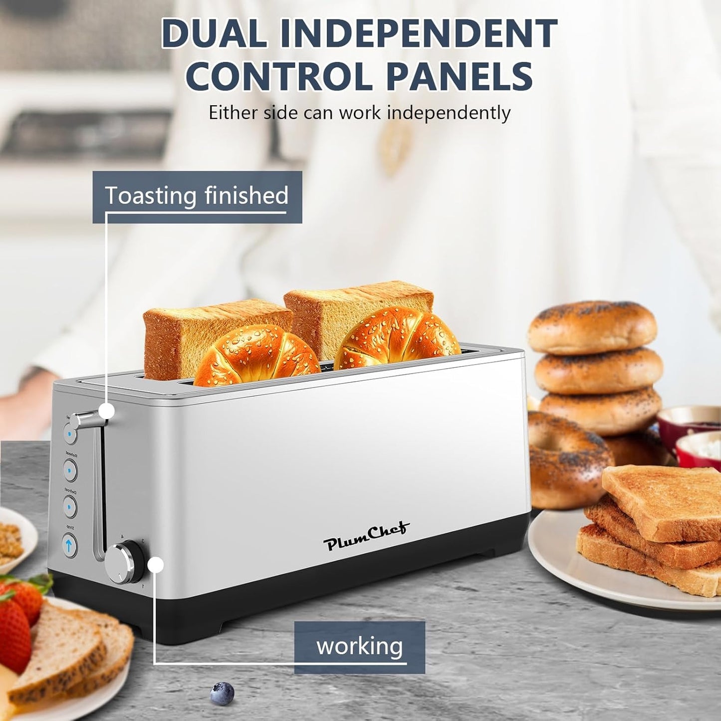 4-Slice Extra Wide Toaster with 6 Settings & Removable Crumb Tray - Silver