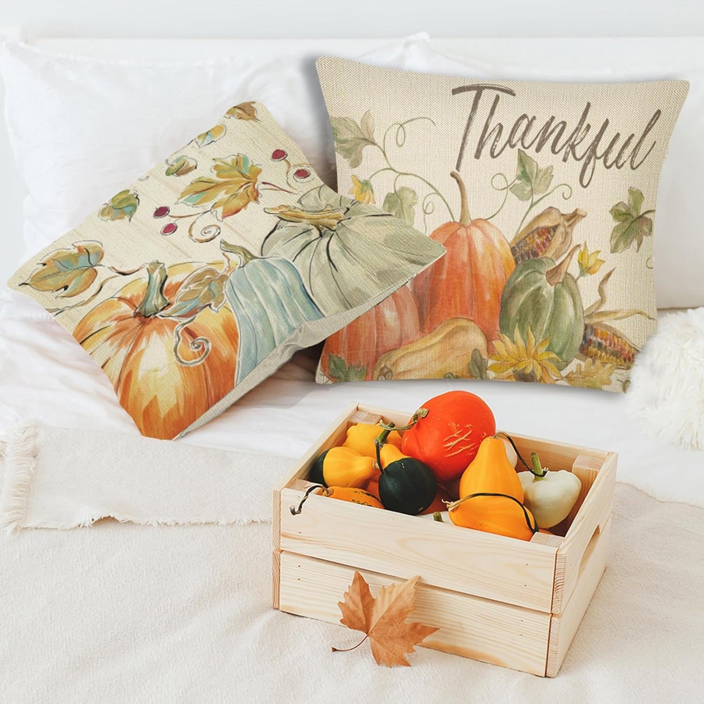 Thanksgiving Fall Throw Pillow Covers - 18x18in, Set of 4 Watercolor