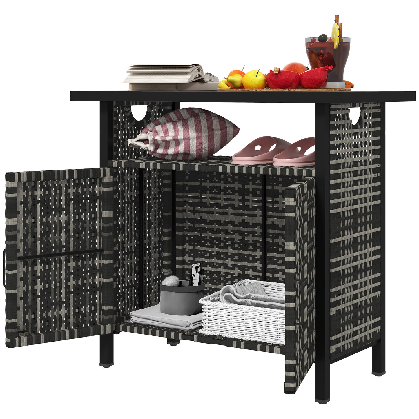 Outdoor Towel Storage Cabinet with Shelf - Mixed-Gray