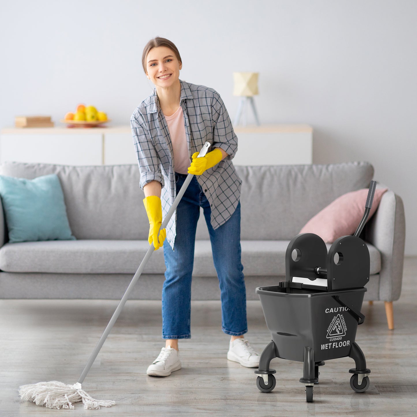 27.5 Quart Mop Bucket with Wringer on Wheels for Easy Cleaning