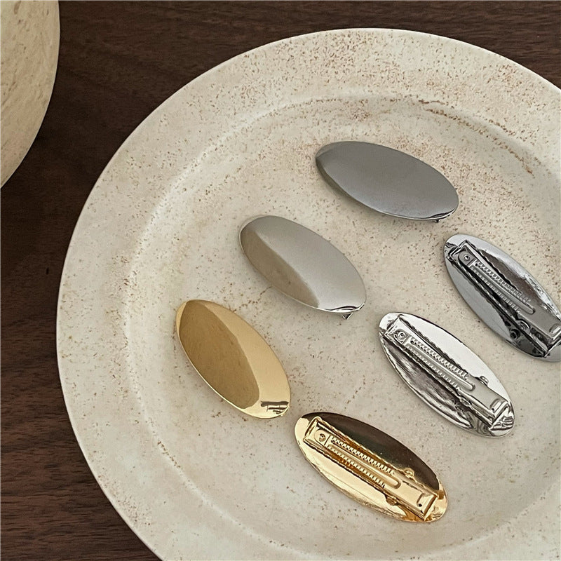 Metallic Alloy Hair Clips - Korean Style Textured Oval Barrettes for Hair Accessories
