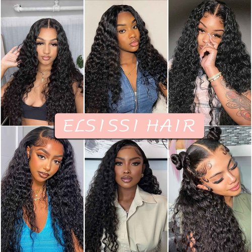 ELSISSI 30 Inch 13x6 Deep Wave Lace Front Wigs Human Hair Wet And Wavy HD Lace Front Wigs Human Hair 200 Density Pre Pulcked Glueless Wig for Women Natural Color