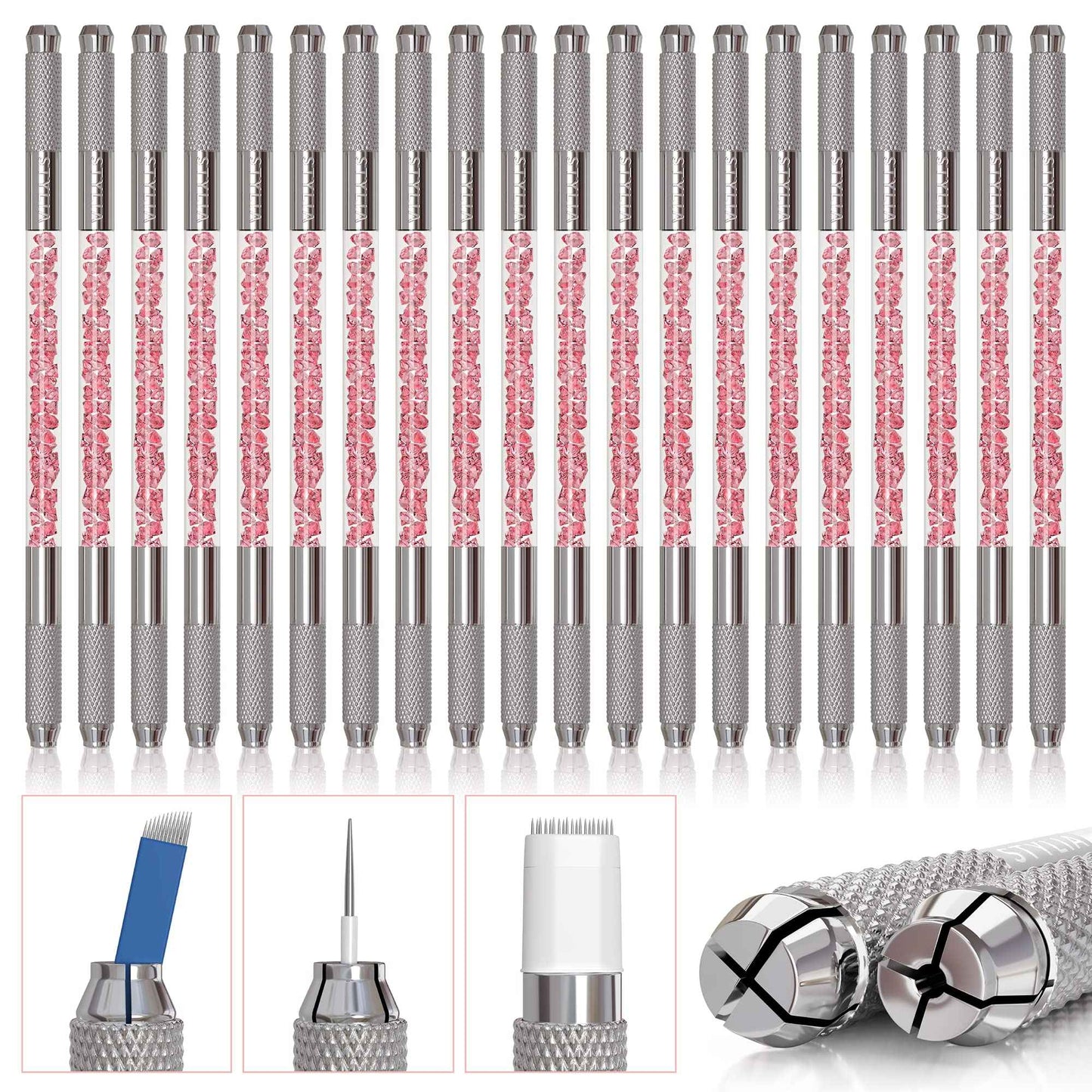 Microblading Supplies 20-Piece Double Sided Manual Pen Kit for Permanent Makeup Supplies | Durable Aluminum Pen With Lock-Pin Tech & Ergonomic Grip | Shape Eye Brows