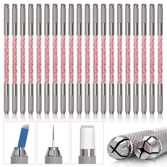 Microblading Supplies 20-Piece Double Sided Manual Pen Kit for Permanent Makeup Supplies | Durable Aluminum Pen With Lock-Pin Tech & Ergonomic Grip | Shape Eye Brows