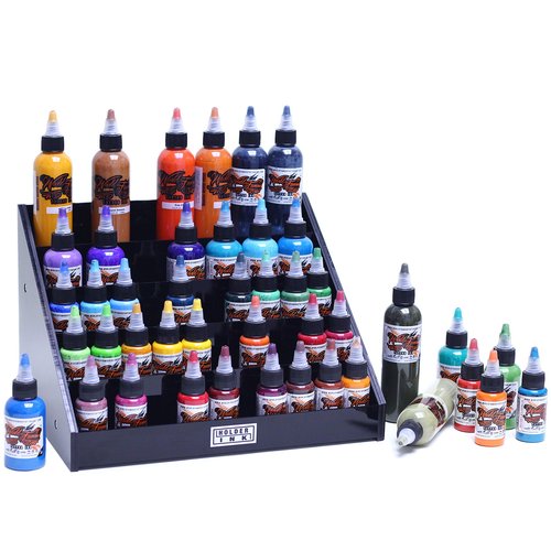 Holder Ink acrylic display stand organizer for tattoo inks, nail polish bottles and other beauty essentials that keeps them organized, secured and ready to use.