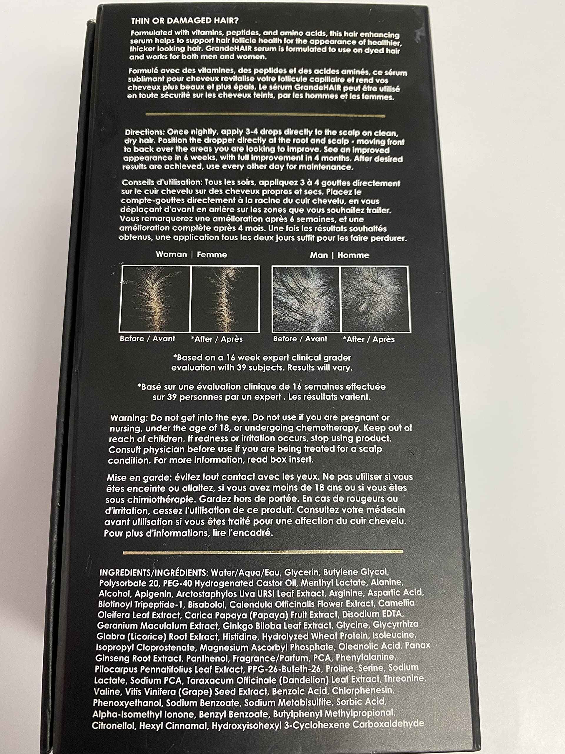 Grande Cosmetics GrandeHAIR Enhancing Hair Serum - for Men & Women, for Fuller & Thicker-Looking Hair in 8 weeks, Safe for Color-Treated Hair (40 mL)