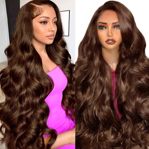 HOISAKA Chocolate Brown Lace Front Wig Human Hair Pre Plucked 13x4 Body Wave Lace Front Wigs Human Hair 28inch 250% Density Hd Lace Frontal Wigs For Blcak Women Colored #4