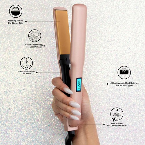 CHI Original Flat Iron Hair Straightener, Ceramic Floating Plates for Smooth Finish, Quick Heat Up Styling Tool, On/Off Switch, 1.25", Prosecco Please