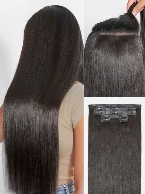LUVME Invisible Clip in Hair Extensions,Yaki Straight 18 Inch 110g 6Pcs Seamless PU Weft, 100% Real Human Hair Extensions, Natural Look & Comfortable Wear, Easy to Apply