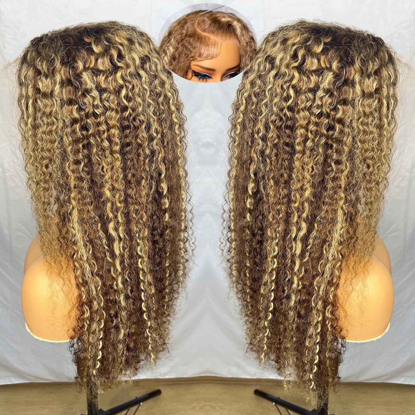 200 Density Honey Blonde Wig Human Hair 13x6 Deep Wave HD Transparent Lace Front Wigs Human Hair Pre Plucked 4/27 Highlight Ombre Jerry Curly Wet And Wavy 100% Human Hair Wigs For Black Women 28 inch