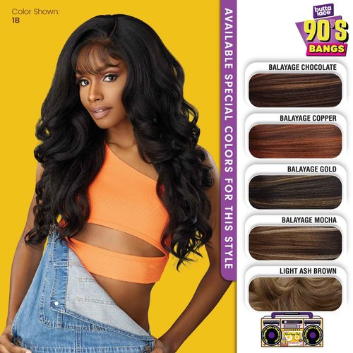Sensationnel Butta Lace 90Sbangs Wigs - Unit 906 Glueless Wide Deep Part Synthetic Preplucked Hairline (BALAYAGECHOCOLATE)