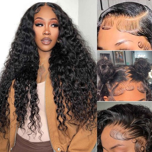 ELSISSI 30 Inch 13x6 Deep Wave Lace Front Wigs Human Hair Wet And Wavy HD Lace Front Wigs Human Hair 200 Density Pre Pulcked Glueless Wig for Women Natural Color