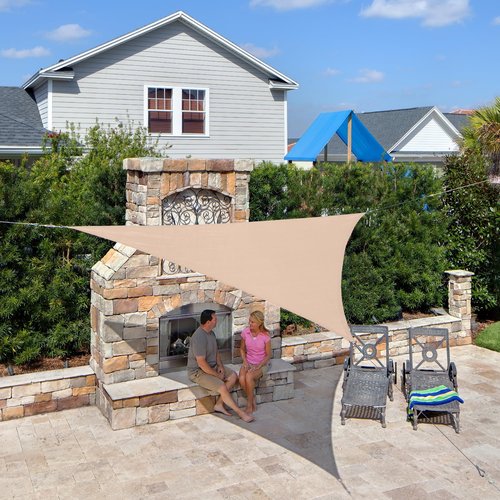 Coolaroo Coolhaven Shade Sail Kit - 95% UV Block Breathable Outdoor Sun Shade with Stainless Steel Hardware for Patio, Deck, Garden, or Pool, 18 ft Triangle, Sahara