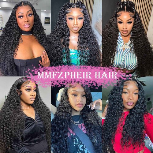 MMFZPHEIR 24Inch Water Wave Lace Front Wigs Human Hair 200 Density 13x6 HD Lace Front Wigs Pre Plucked Glueless Curly Human Hair Wigs For Women Water Wave Frontal Wigs