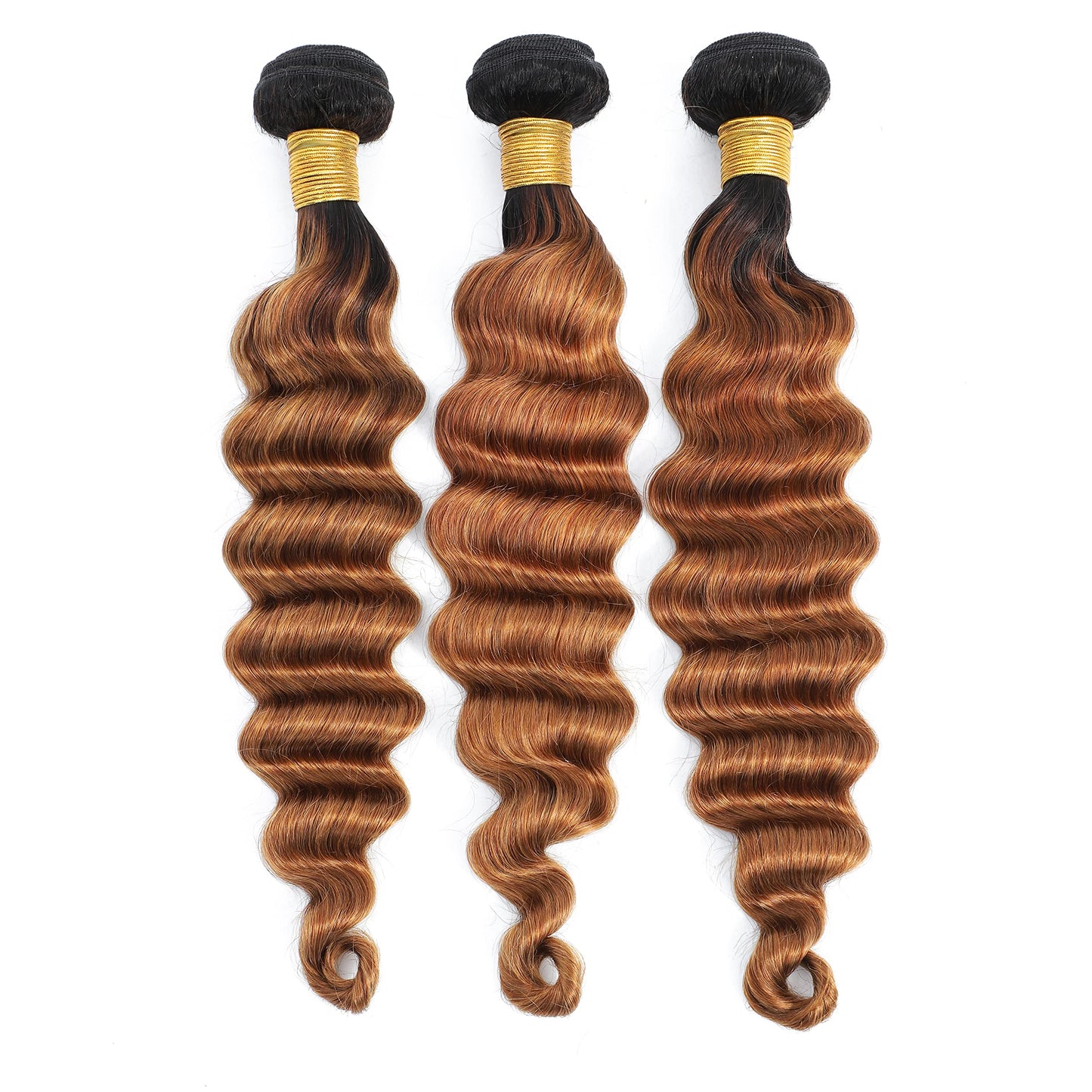 Ombre Loose Deep Wave Bundles Human Hair 1B/30 Unprocessed Brazilian Virgin Human Hair 3 Bundles Two-tone Dark Root Loose Wavy Curly Bundles For Women (T1B/30,18 20 22)
