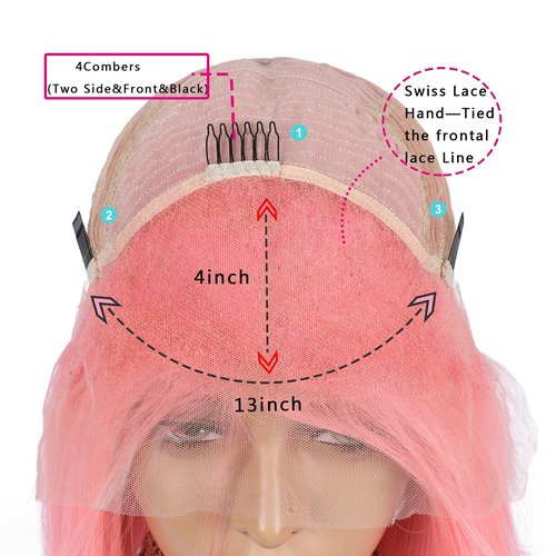 Guanyuhair Pre-plucked Short Bob Human Hair Lace Front Wigs Glueless Silky Straight 150% Full Density #Pink Free Part Bob Wigs For Black Women (12 inches, Pink)
