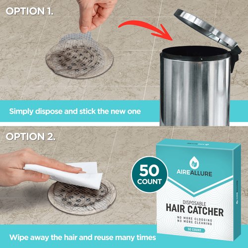 Aire Allure, 50 Pack, Disposable Shower Drain Hair Catcher Mesh Stickers…
