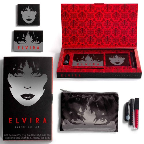 Rubies Officially Licensed Elvira Makeup Kit - Complete Makeup Set Eyeshadow Palette, Lipstick, Lip Gloss, Black Eyeliner, Blush, Makeup Bag, Premium Halloween Make Up for Adults Costume Makeup Kit
