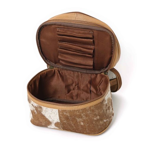 Merbaa Jewelry Travel Organizer, Waterproof Leather Bag - Storage Organizer, Groom & Bridesmaid Wedding Gifts, Full Grain Leather, Handmade Travel Case (Tan)