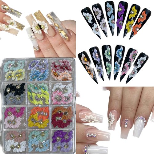 HaFloNa - Set 96Pcs Handmade 3D Acrylic Flowers For Nails Art Decor Set, White 3D Flowers For Nails Acrylic Flower Nail Art Diverse Collection in One Box for Nail Designs For Women (Poinettia 96PCs)