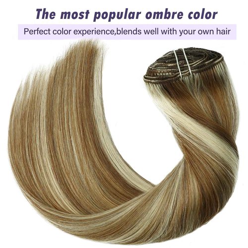 HUAYI Dirty Blonde Mixed Platinum Blonde 120g 7Pcs Clip In Hair Extensions Human Hair Double Weft Thick End For Full Head No Tangle No Shedding Silky Straight Balayage Hair（18P60#18"）