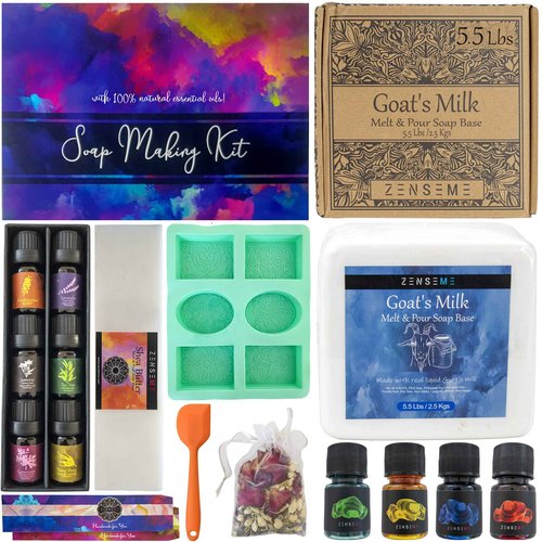 ZenseMe Bundle of Soap Making Kit with 5.5 LB Goats Milk | DIY Bundle, Melt and Pour Organic Natural Supplies for Adults, Beginners