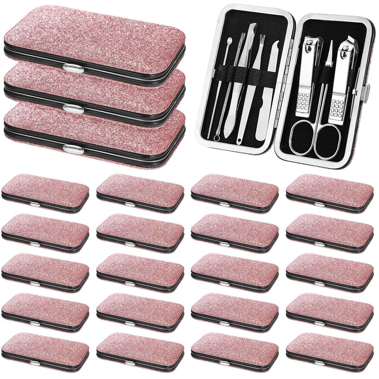 Lasnten 24 Set Christmas Manicure Set Bulk Nail Clippers Grooming Nail Kit Stainless Steel Professional Pedicure Kit Pedicure Tools with Travel Case Gifts for Xmas Men Women(8 in 1,Shiny Pink)