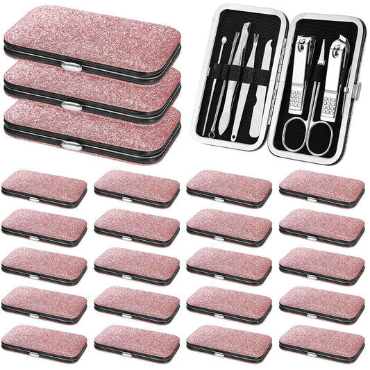 Lasnten 24 Set Christmas Manicure Set Bulk Nail Clippers Grooming Nail Kit Stainless Steel Professional Pedicure Kit Pedicure Tools with Travel Case Gifts for Xmas Men Women(8 in 1,Shiny Pink)
