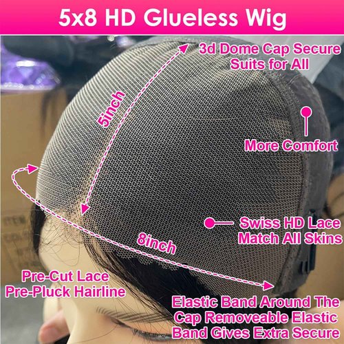 HENGROSE 5x8 Bob Wig Human Hair Glueless Wigs Human Hair Pre Plucked Pre Cut Deep Wave HD Lace Closure Wigs Human Hair 210% Density Wear And Go Glueless Wig (16inch)