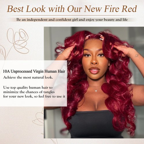 Anmetan Red Burgundy 3 Bundles Human Hair Body Wave, 12A Colored 100% Unprocessed Remy Hair Soft and Bouncy Burgundy Cherry Red 99J Human Hair Wavy Bundles Sew in Double Weft Quick Weave 10 12 14 Inch